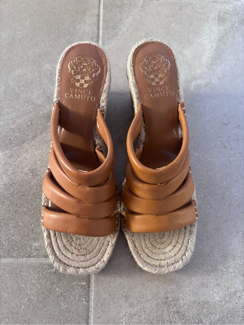Vince Camuto Women's Tan Leather Espadrille Slide wedge Sandals